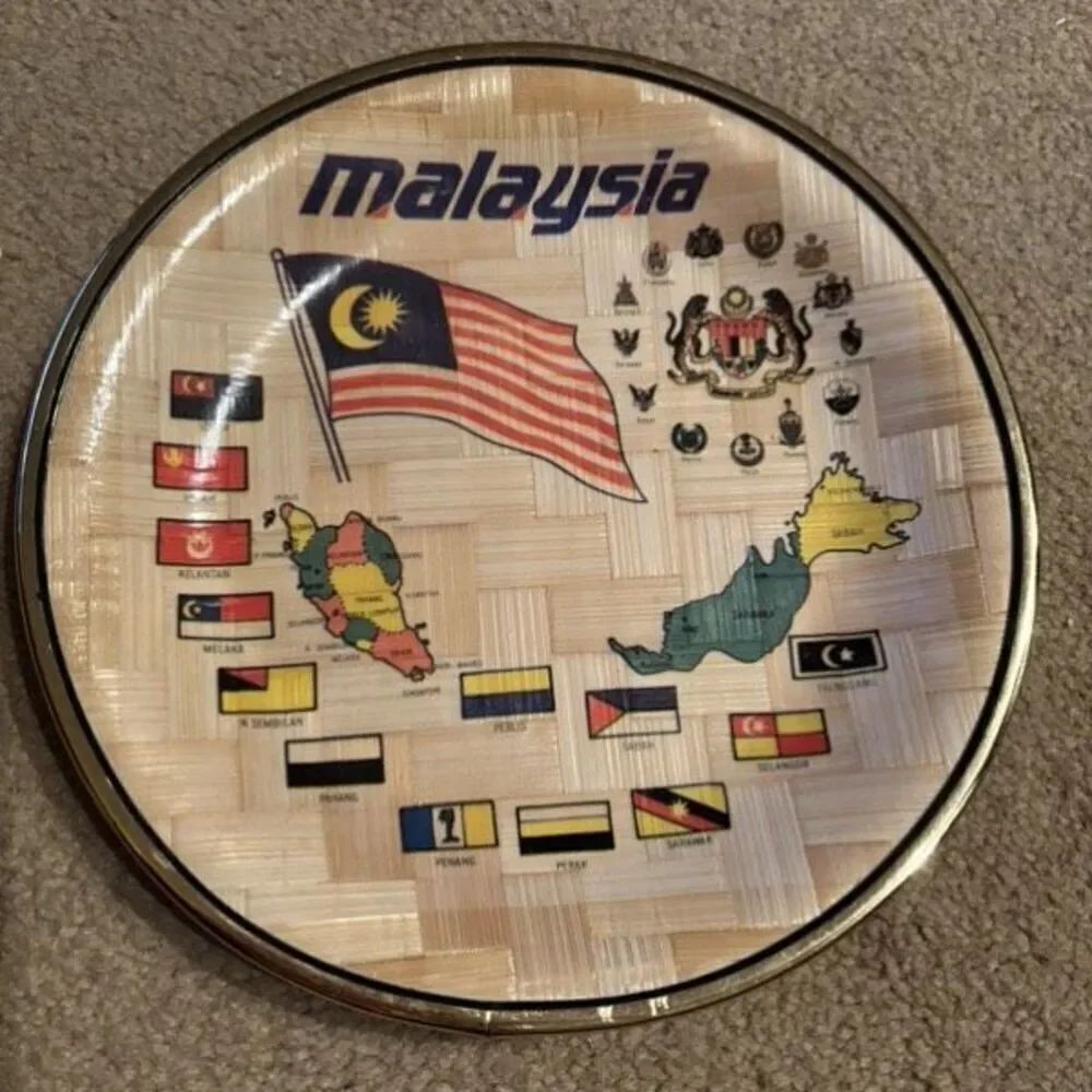 Malaysia Flag Map Bamboo Weaved Decorative 8” Plate
